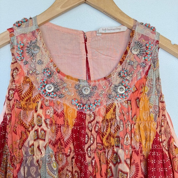 Soft Surroundings Vanessa Maxi Dress Kaftan Small Boho Summer Casual Embellished - Picture 8 of 12